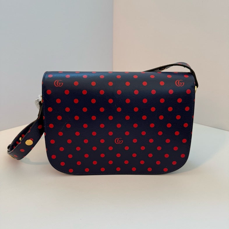 Gucci 1955 Navy Blue Red Dot Handbag