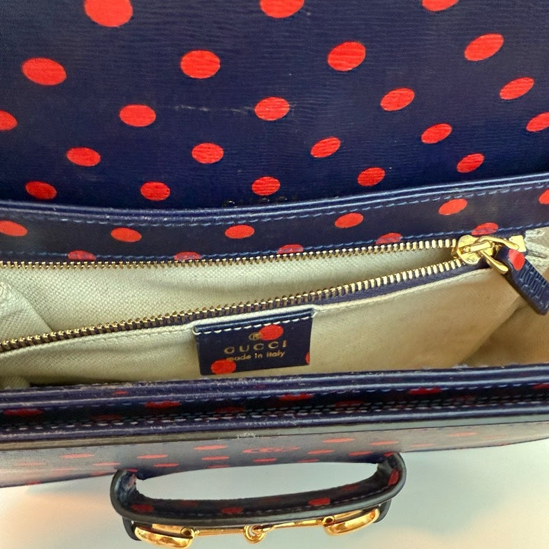 Gucci 1955 Navy Blue Red Dot Handbag