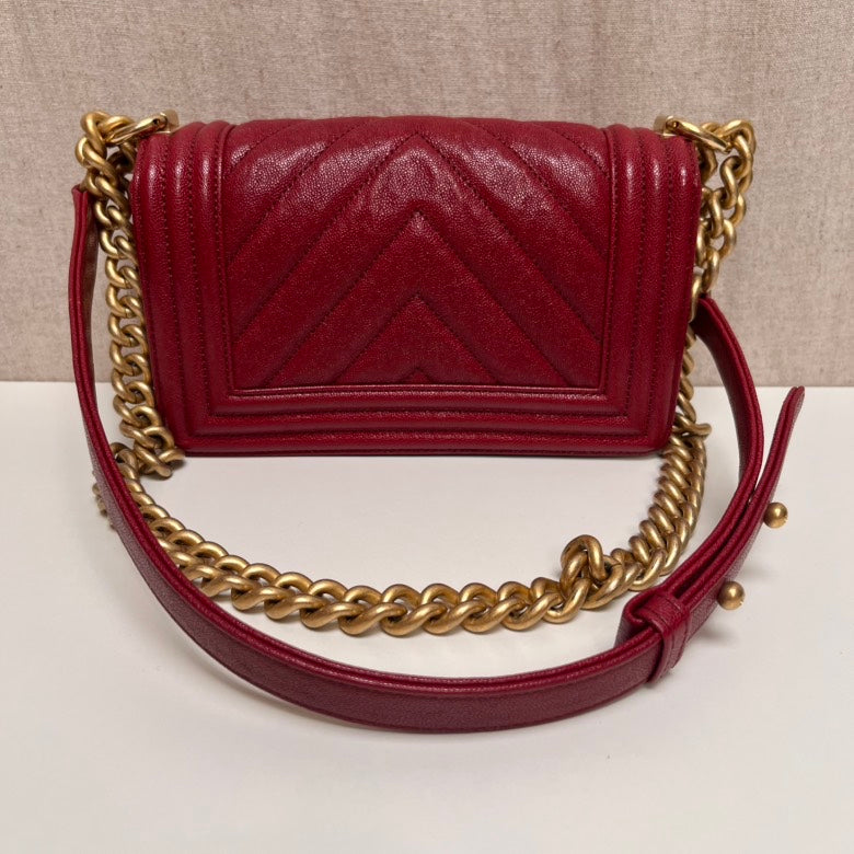 Chanel Leboy Small Red Leather Chevron Quilted Bag