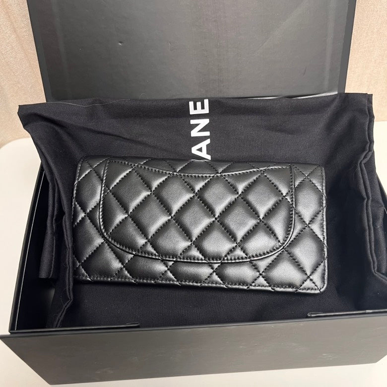 Chanel Black Leather Quilted Wallet Large