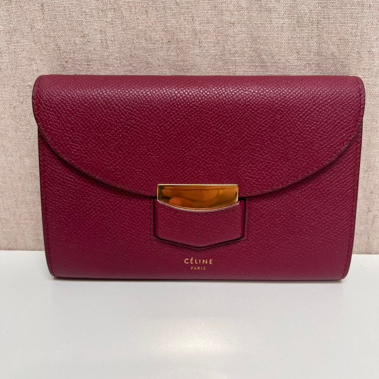 Celine Burgundy Leather Flap Wallet Medium