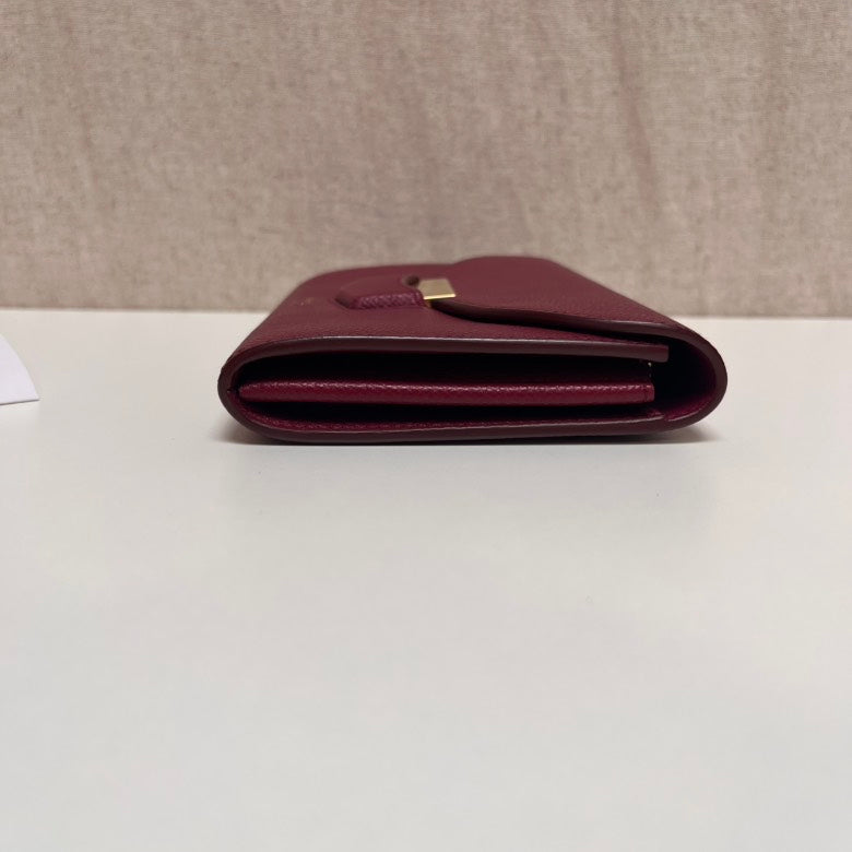 Celine Burgundy Leather Flap Wallet Medium