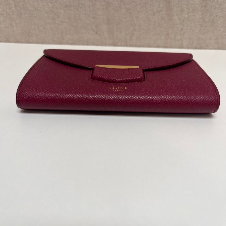 Celine Burgundy Leather Flap Wallet Medium