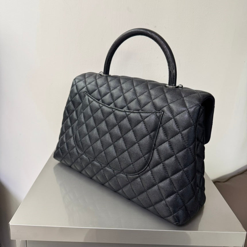 Chanel Coco Handle Black Leather Quilted Flap Bag Medium