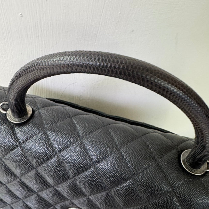 Chanel Coco Handle Black Leather Quilted Flap Bag Medium