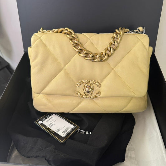 Chanel 19 Beige Lambskin Quilted Flap Bag