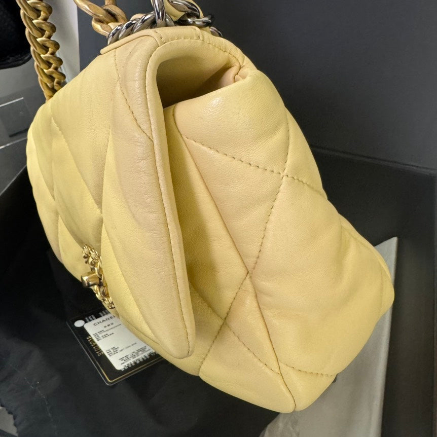 Chanel 19 Beige Lambskin Quilted Flap Bag