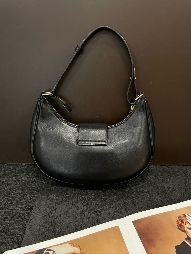 Celine Triomphe Ave Black Leather Hobo Shoulder Bag Medium
