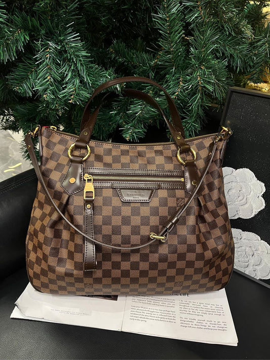 Louis Vuitton Evora Brown Checkerboard Tote Shoulder Bag Medium