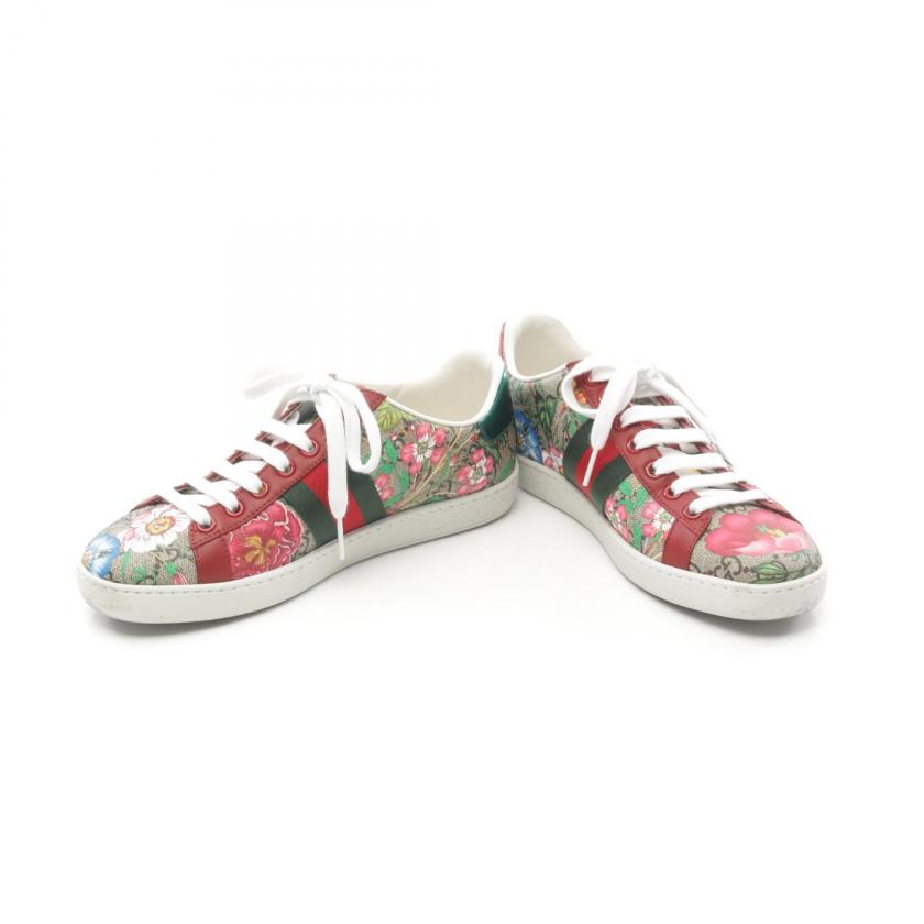 Gucci GG Blooms Low Cut PVC Leather Sneakers Beige Multicolor Size 35.5