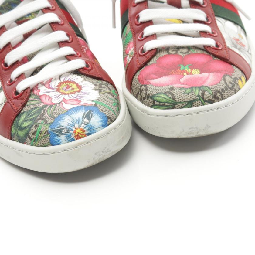 Gucci GG Blooms Low Cut PVC Leather Sneakers Beige Multicolor Size 35.5