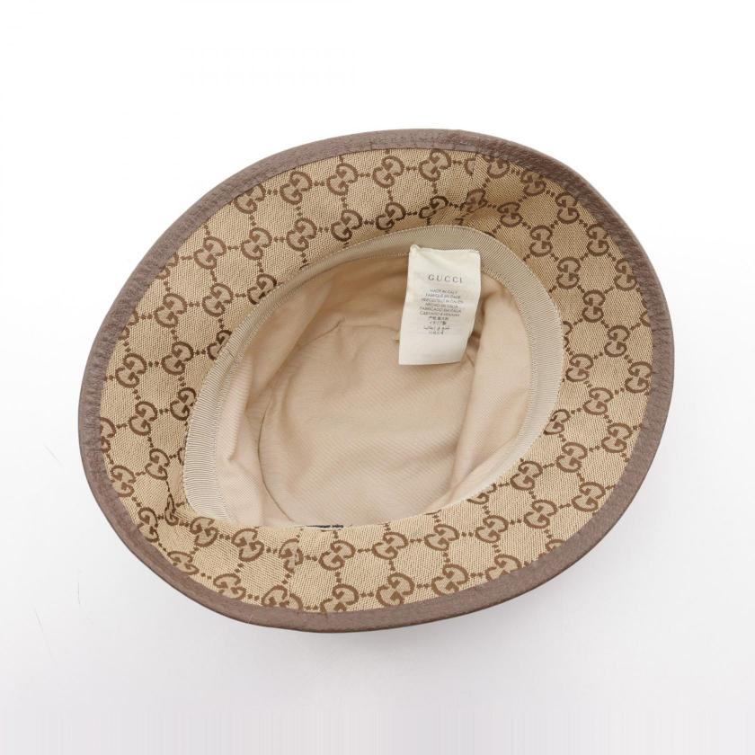 Gucci GG Marmont Beige Brown Canvas Leather Fedora Hat