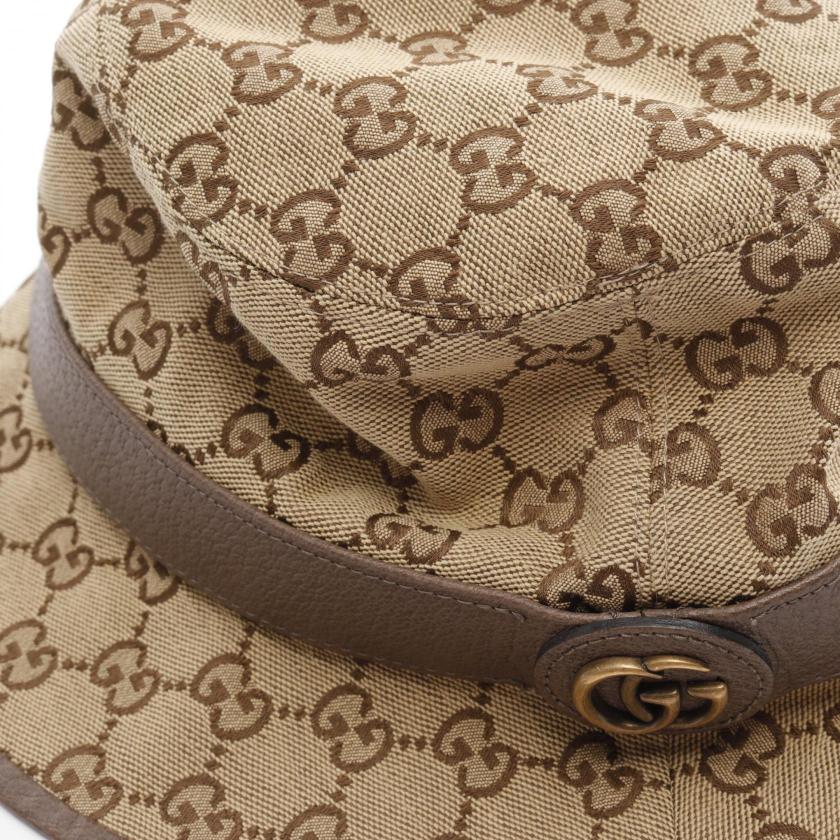 Gucci GG Marmont Beige Brown Canvas Leather Fedora Hat