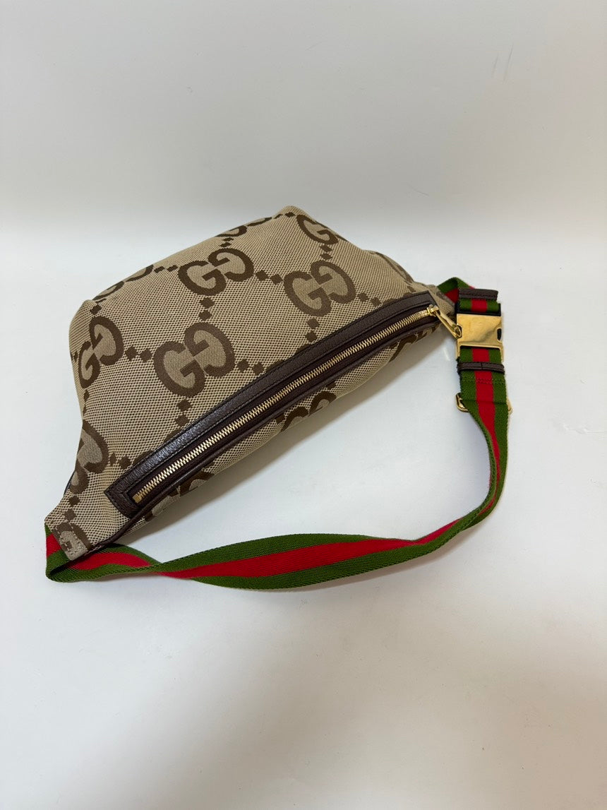 Gucci Beige GG Canvas Bumbag Brown Leather Trim Adjustable Strap