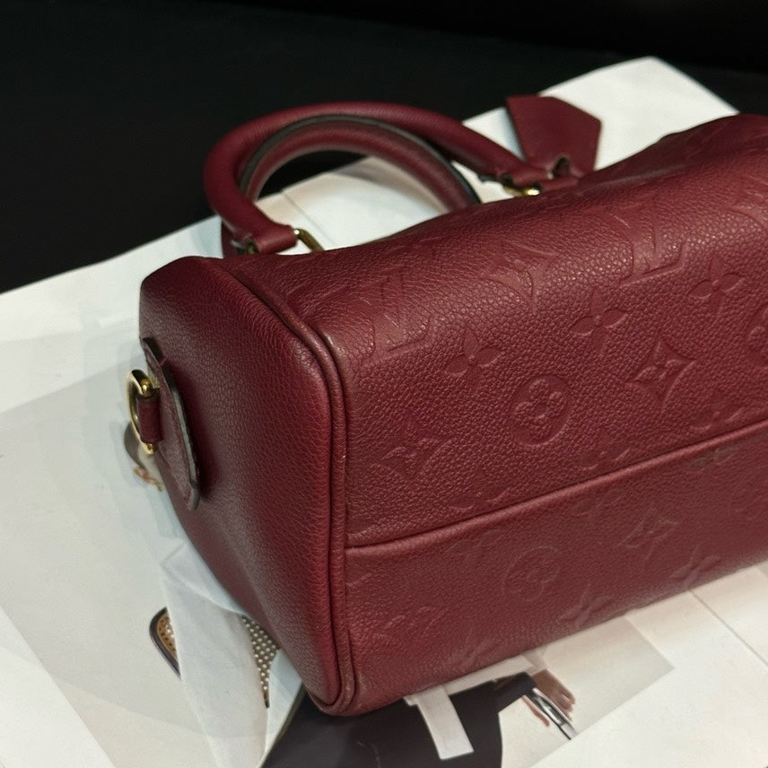 Louis Vuitton Speedy20 Burgundy Leather Monogram Satchel 20.5x13.5x12