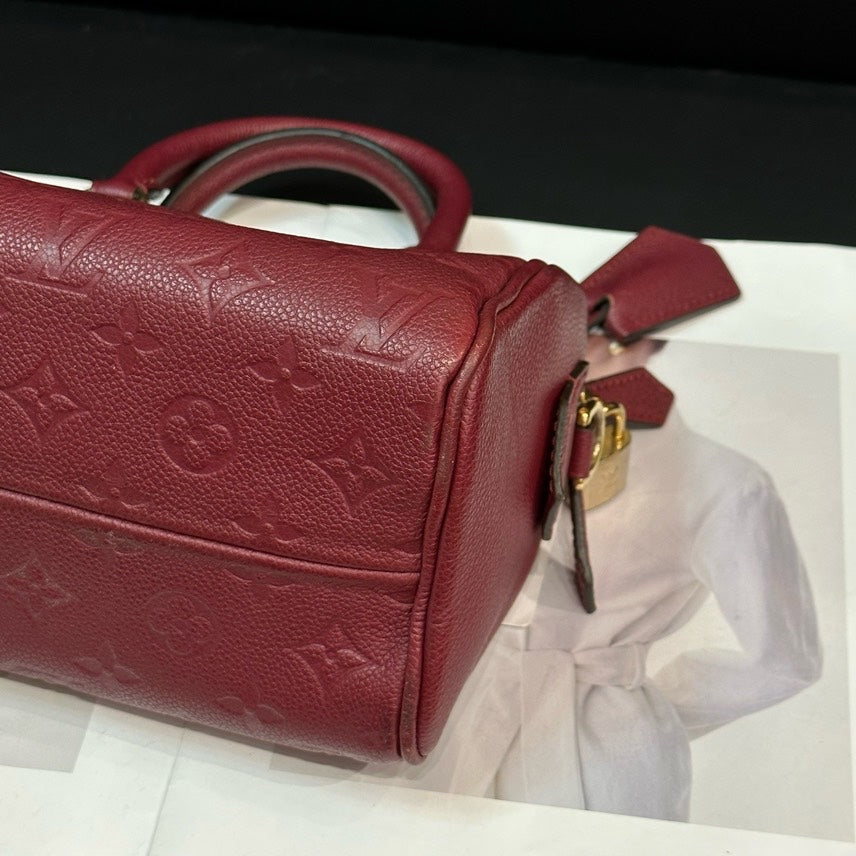 Louis Vuitton Speedy20 Burgundy Leather Monogram Satchel 20.5x13.5x12