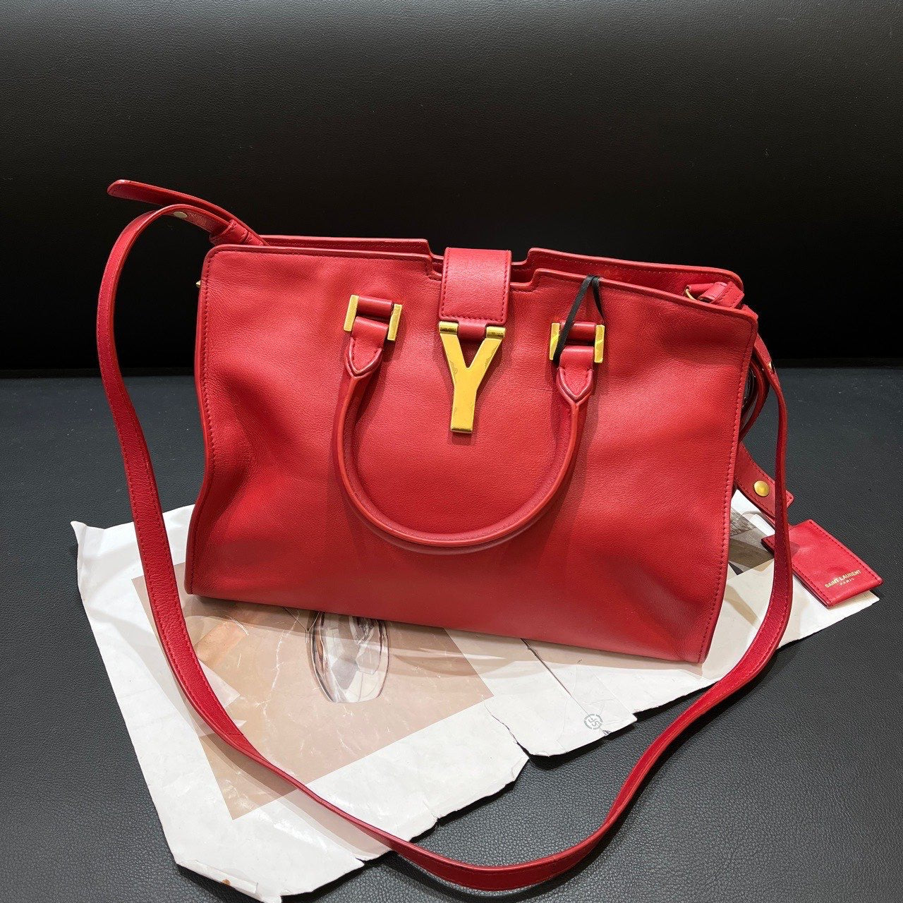 Yves Saint Laurent Cabas ChYc Red Leather Tote Bag