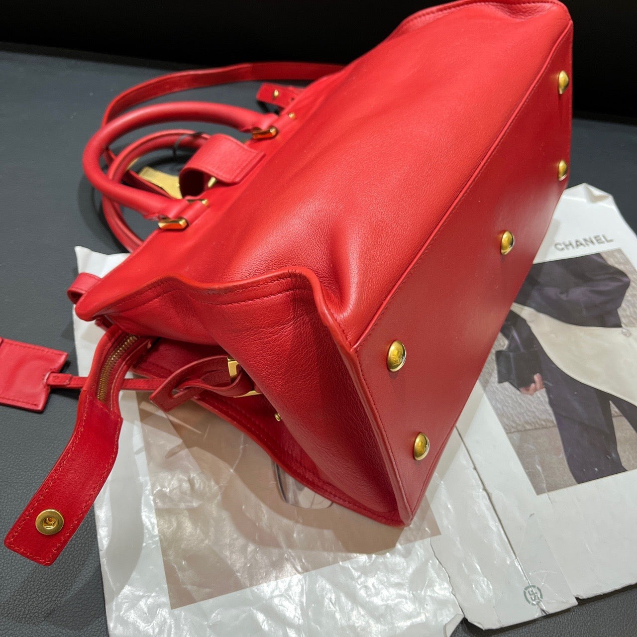 Yves Saint Laurent Cabas ChYc Red Leather Tote Bag