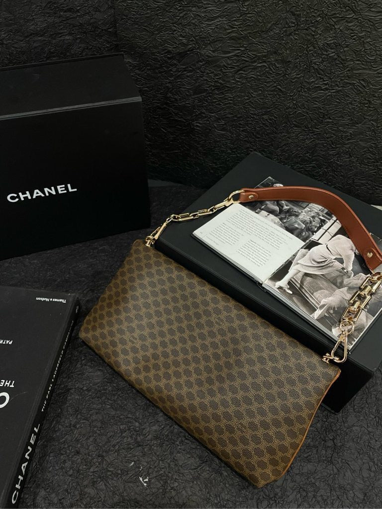 Celine Monogram Handle Bag Brown with Extra Straps