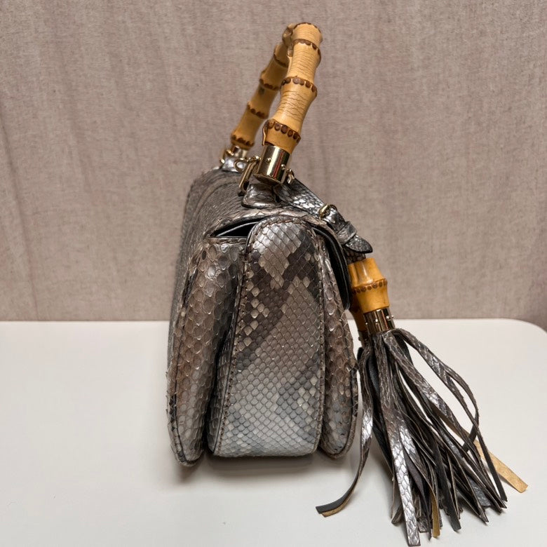 Gucci Bamboo Snake Skin Silver Bag