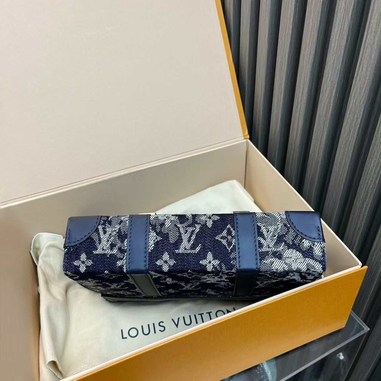 Louis Vuitton Denim Soft Trunk Tapestry Microchip Bag Blue