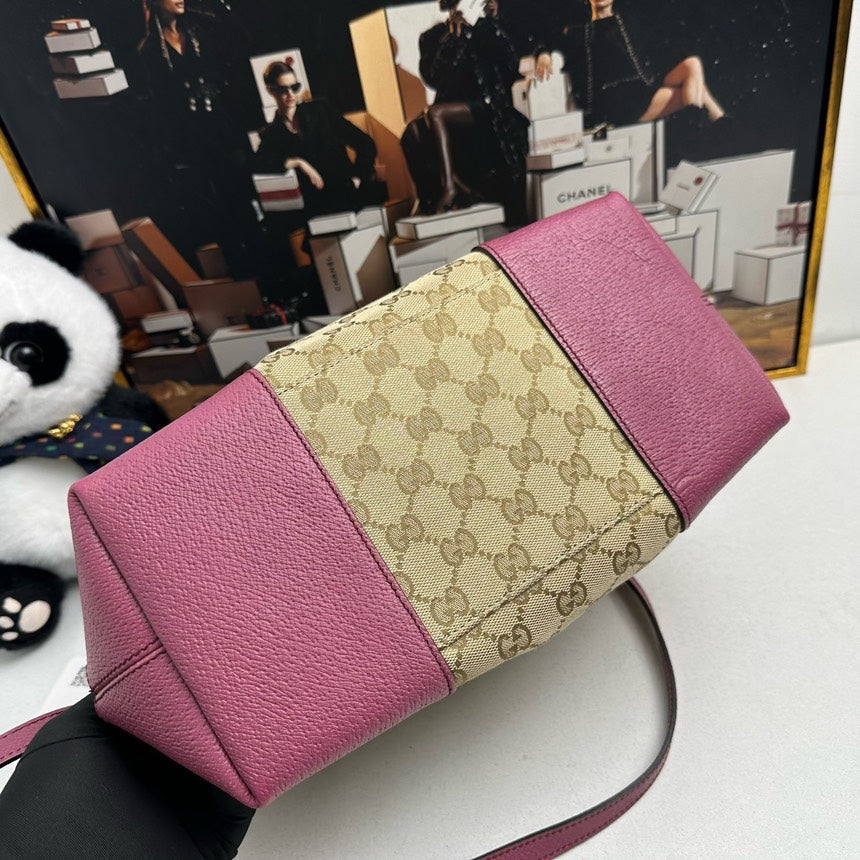 Gucci GG Canvas Pink Leather Tote Bag