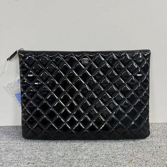 Chanel Quilted Patent Black Clutch