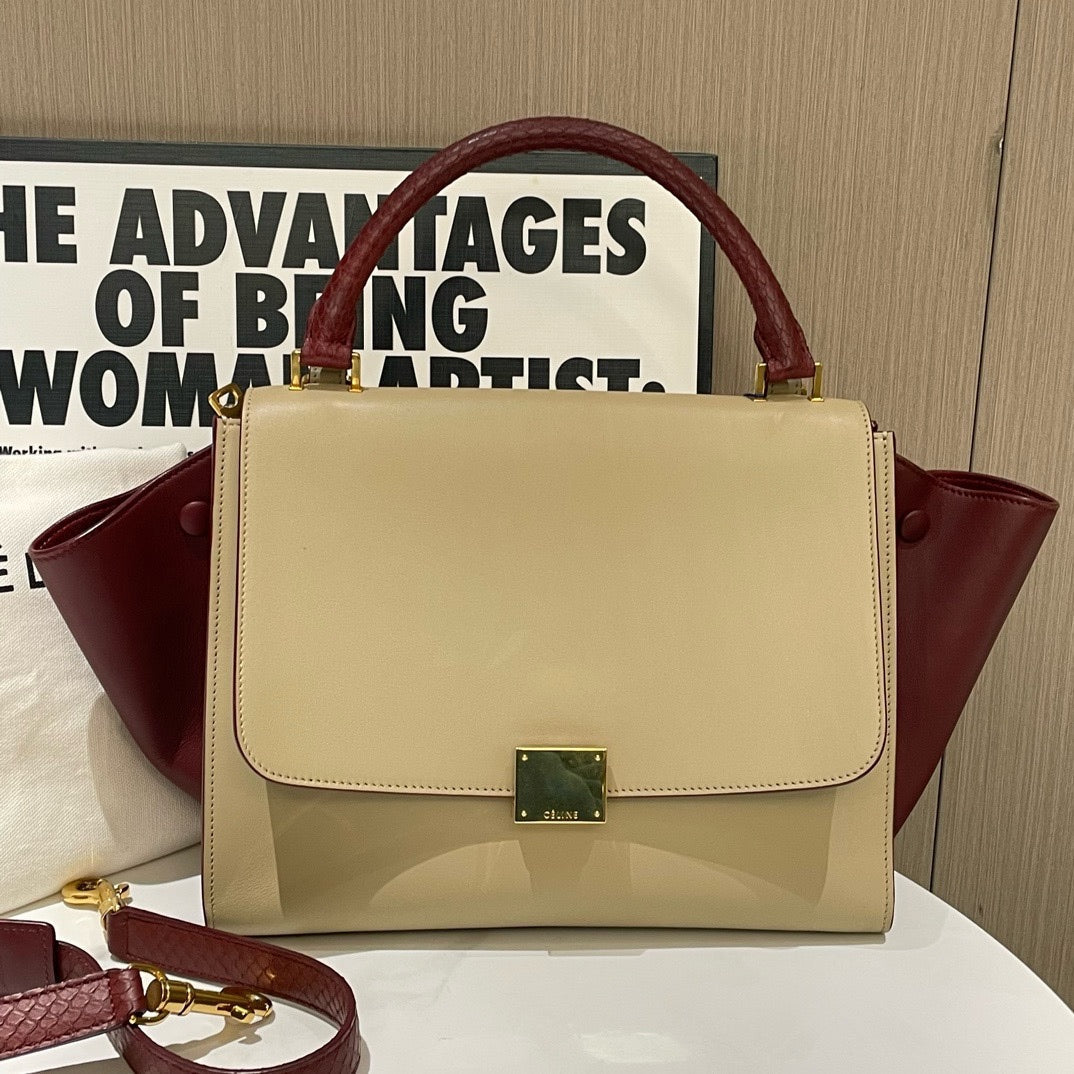 Celine Trapeze Bag Small Beige Burgundy