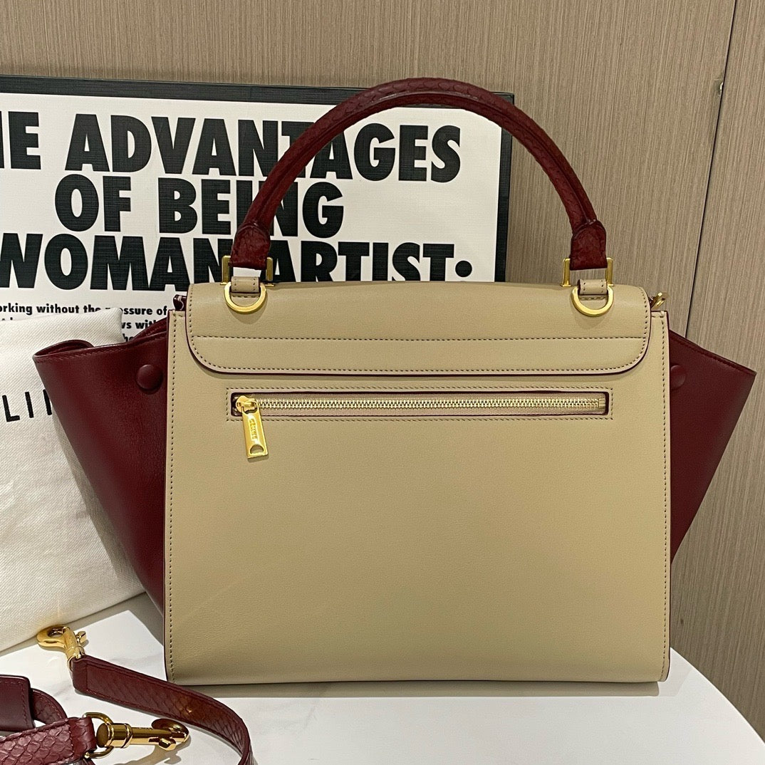 Celine Trapeze Bag Small Beige Burgundy