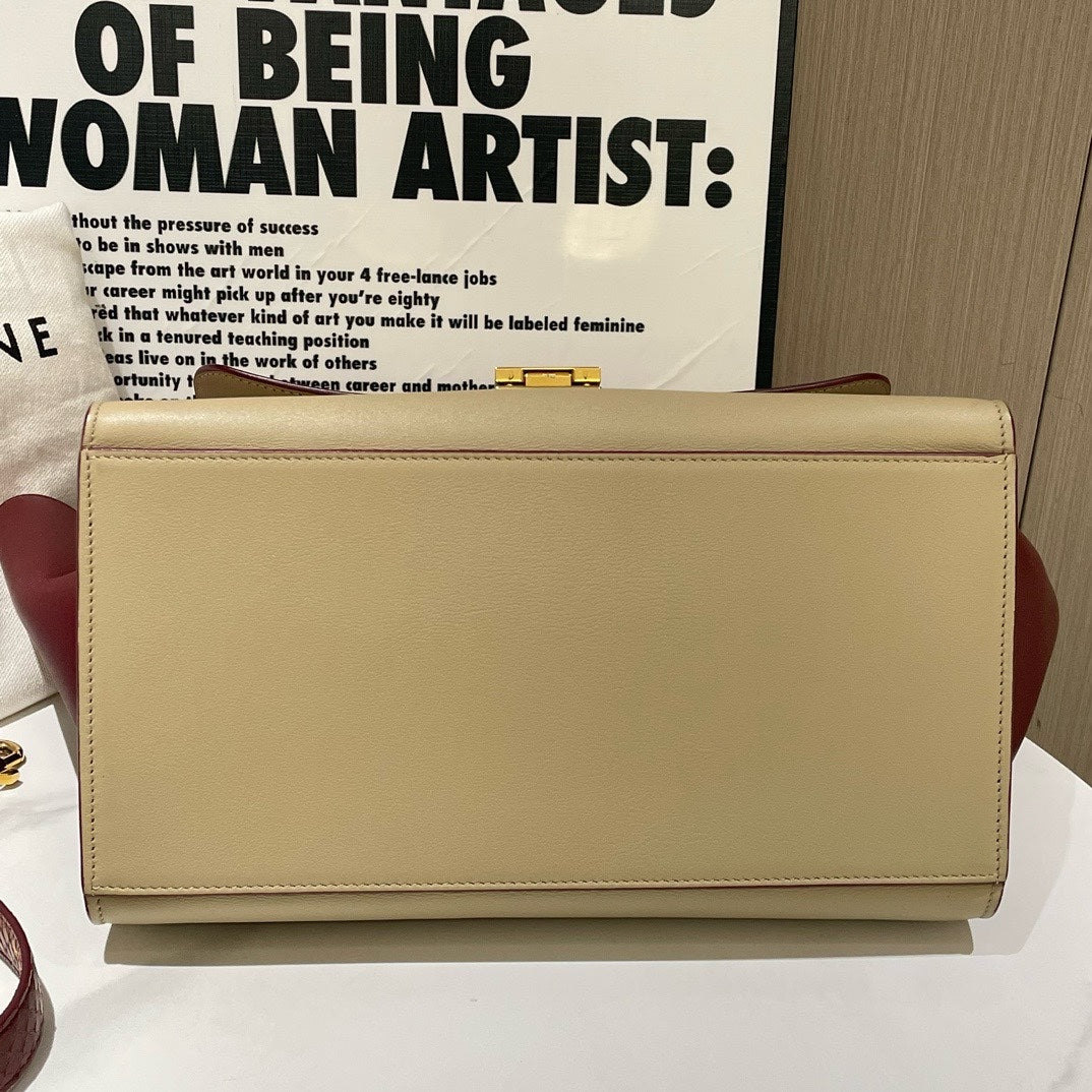 Celine Trapeze Bag Small Beige Burgundy