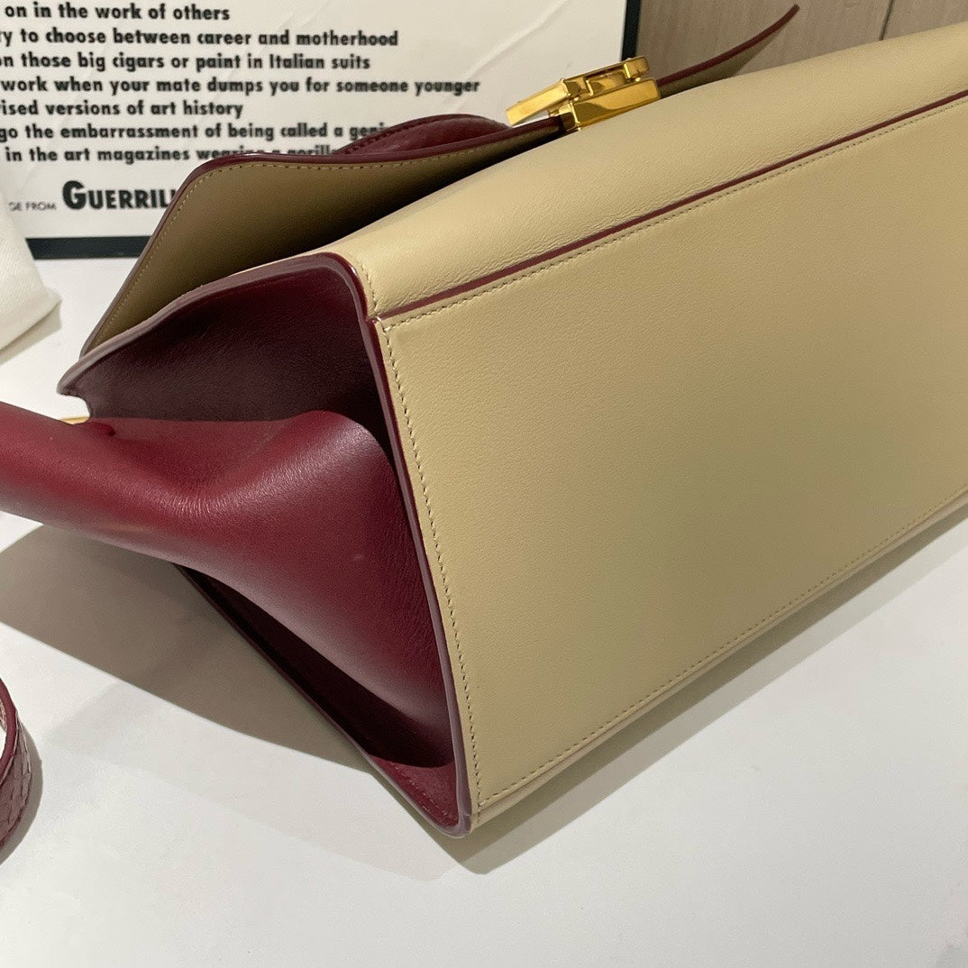Celine Trapeze Bag Small Beige Burgundy