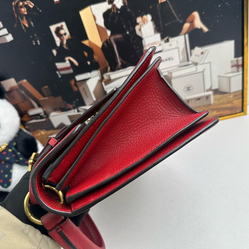 Gucci Sylvie Beige Red Top Handle Bag