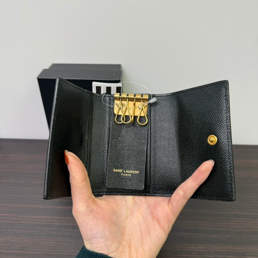 Saint Laurent Caviar Leather Key Pouch Black