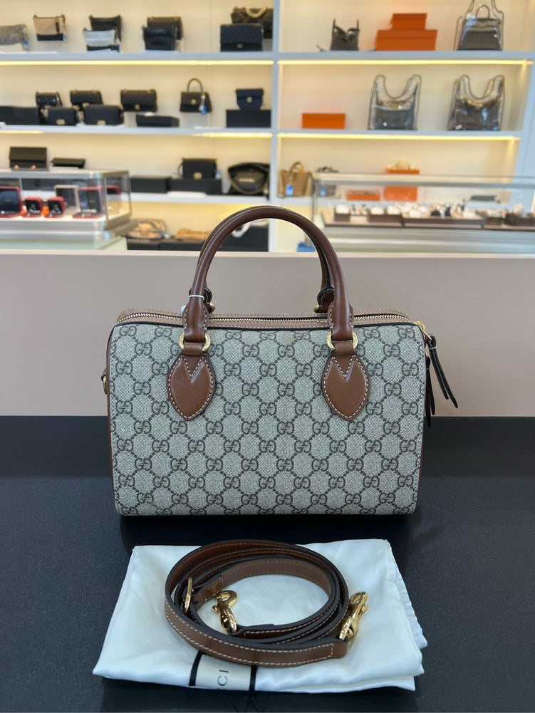 Gucci Boston Beige Brown Handbag