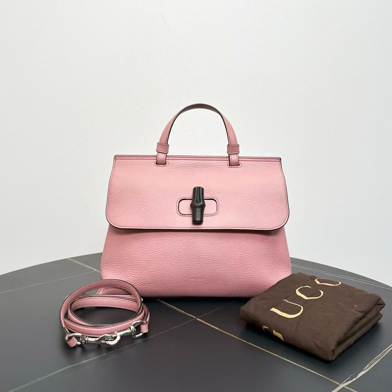 Gucci Bamboo Two-Way Pink Leather Bag