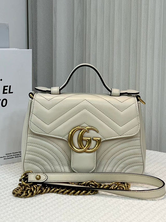 Gucci GG Marmont Small Beige Leather Shoulder Bag