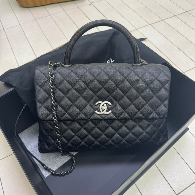 Chanel Coco Handle Two-ways Bag Black Leather Satchel/Top Handle Bag