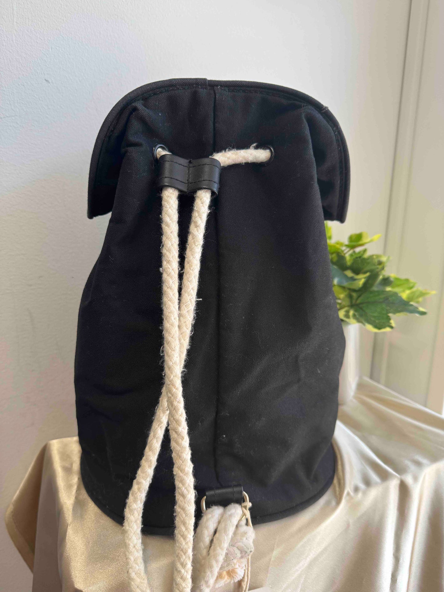 Chanel Soleil Drawstring Bag Black Canvas Bucket Bag