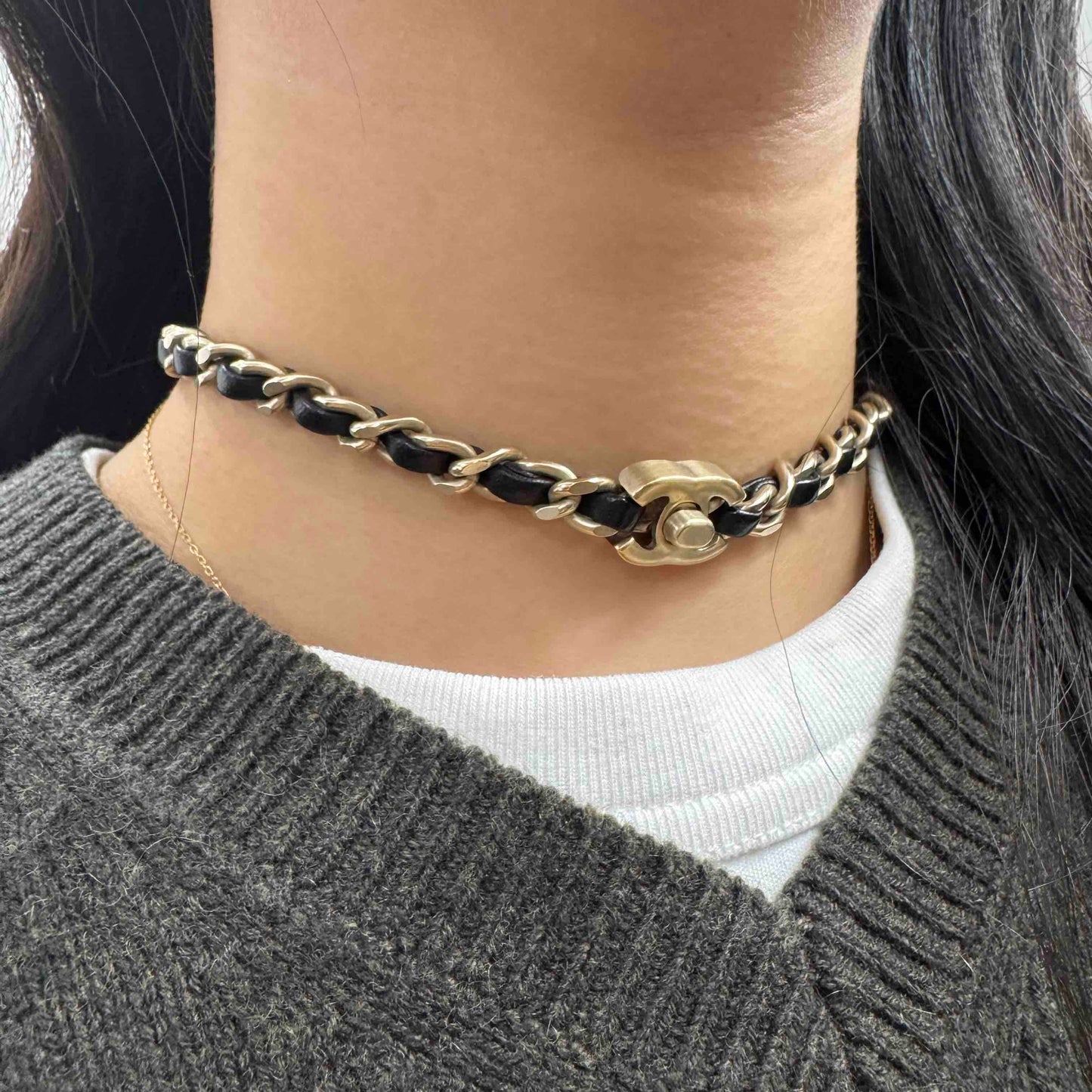 CHANEL Chain Black Choker Necklace