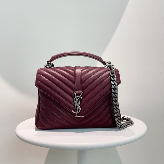 Preloved Yves Saint Laurent YSL Monogram Medium Burgundy Leather Shoulder Bag