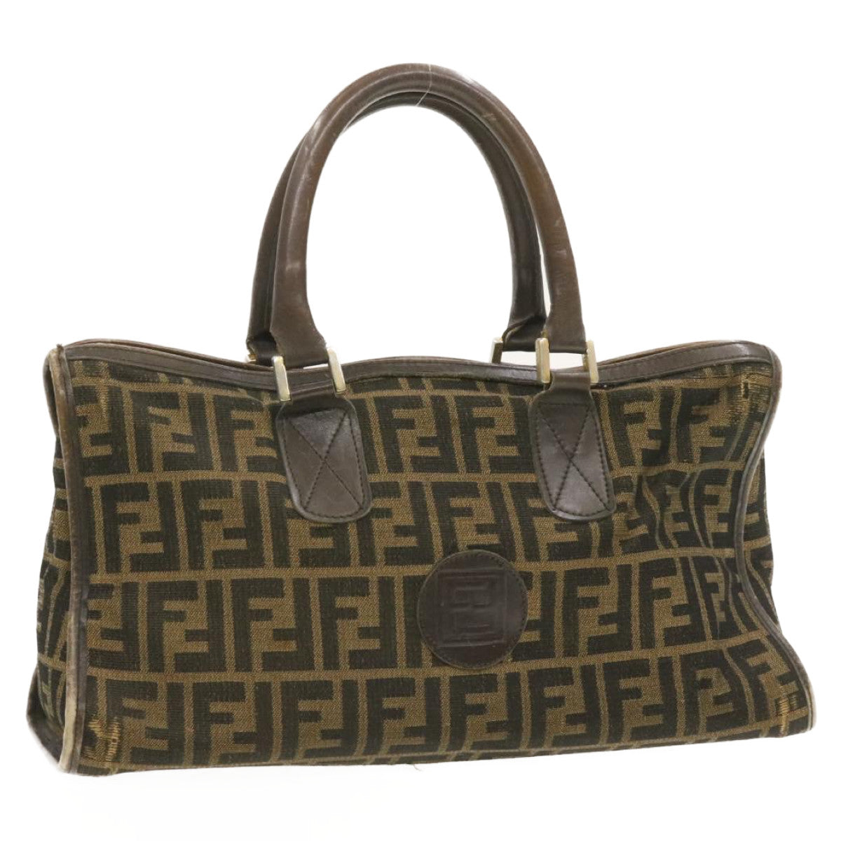FENDI Zucca Canvas Hand Bag Brown Black rd1310