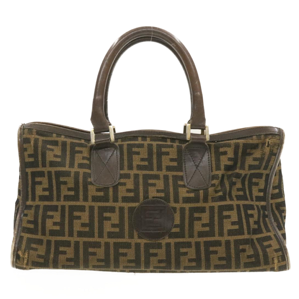 FENDI Zucca Canvas Hand Bag Brown Black rd1310