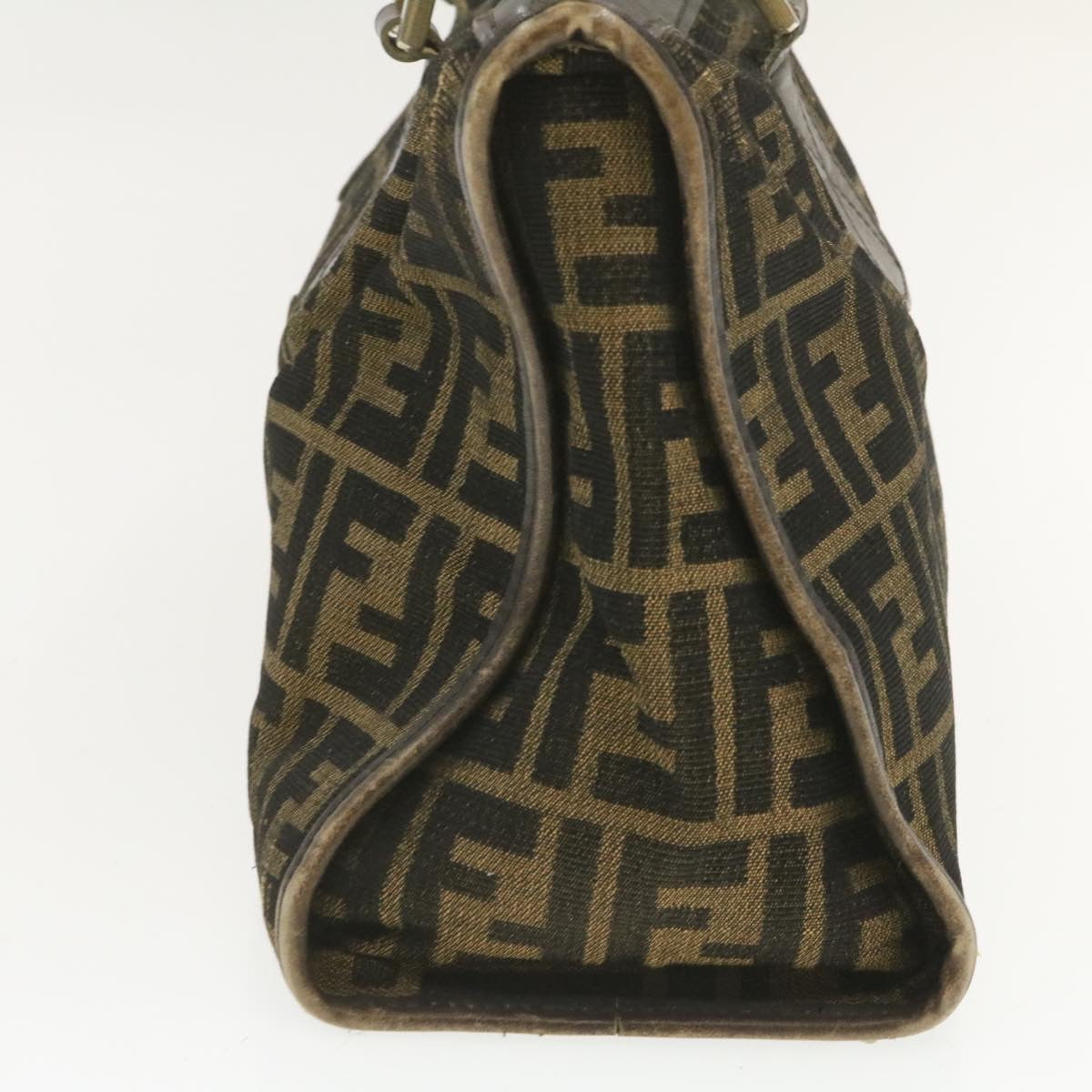 FENDI Zucca Canvas Hand Bag Brown Black rd1310