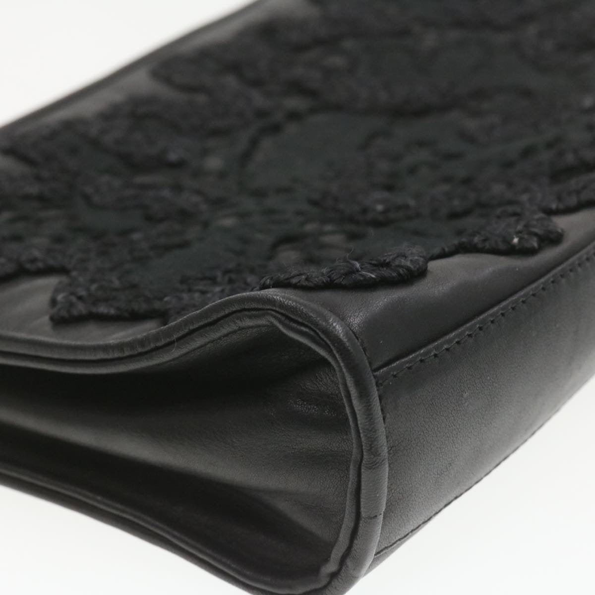 FENDI Clutch Shoulder Bag Leather 2Way Black rd1373