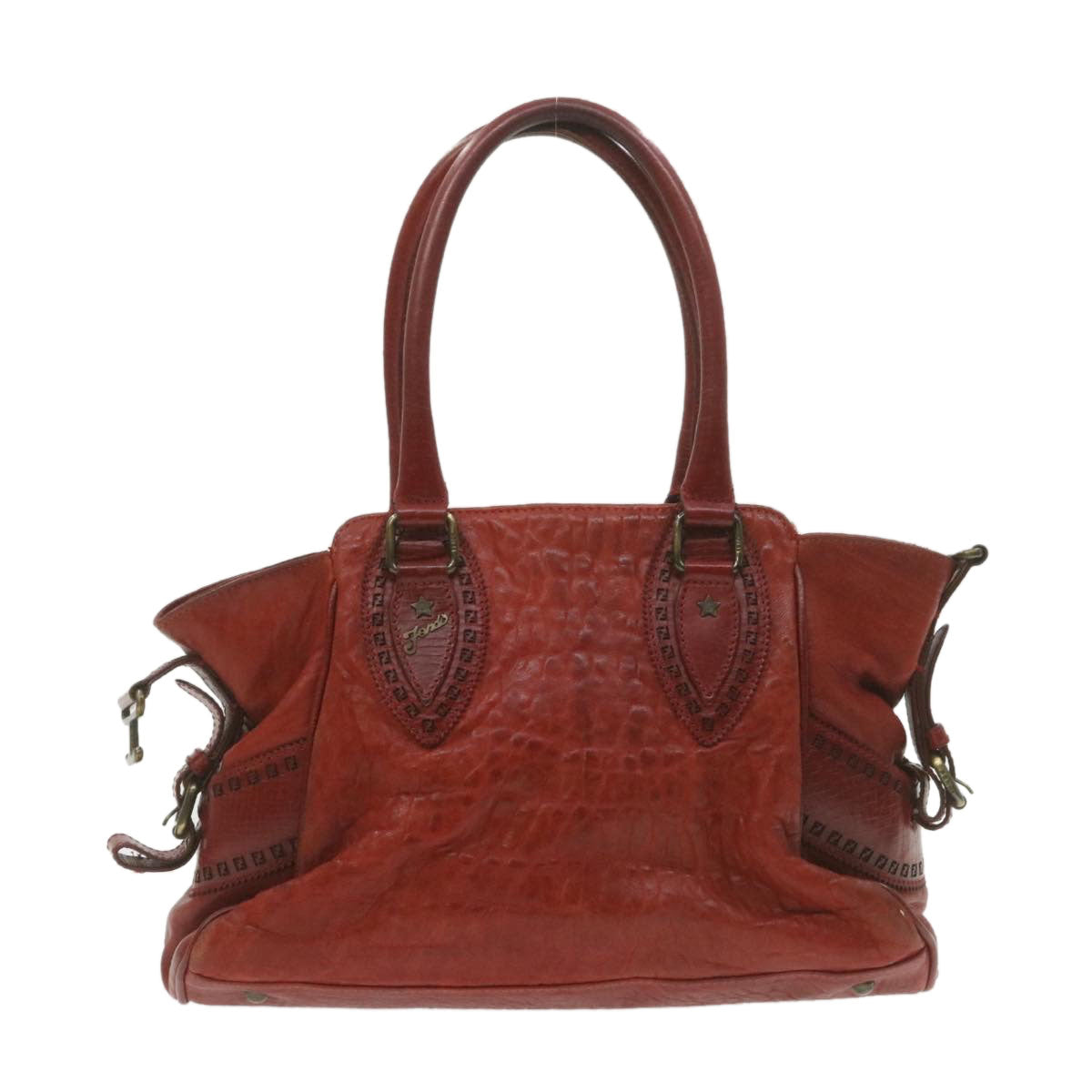 FENDI Du Jules Hand Bag Leather Red rd1809
