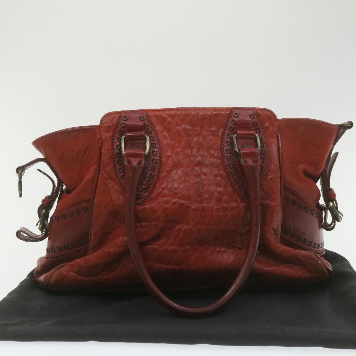 FENDI Du Jules Hand Bag Leather Red rd1809