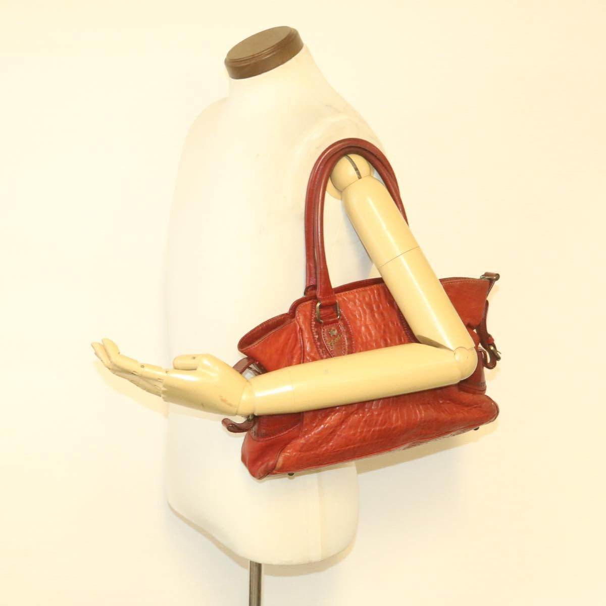FENDI Du Jules Hand Bag Leather Red rd1809