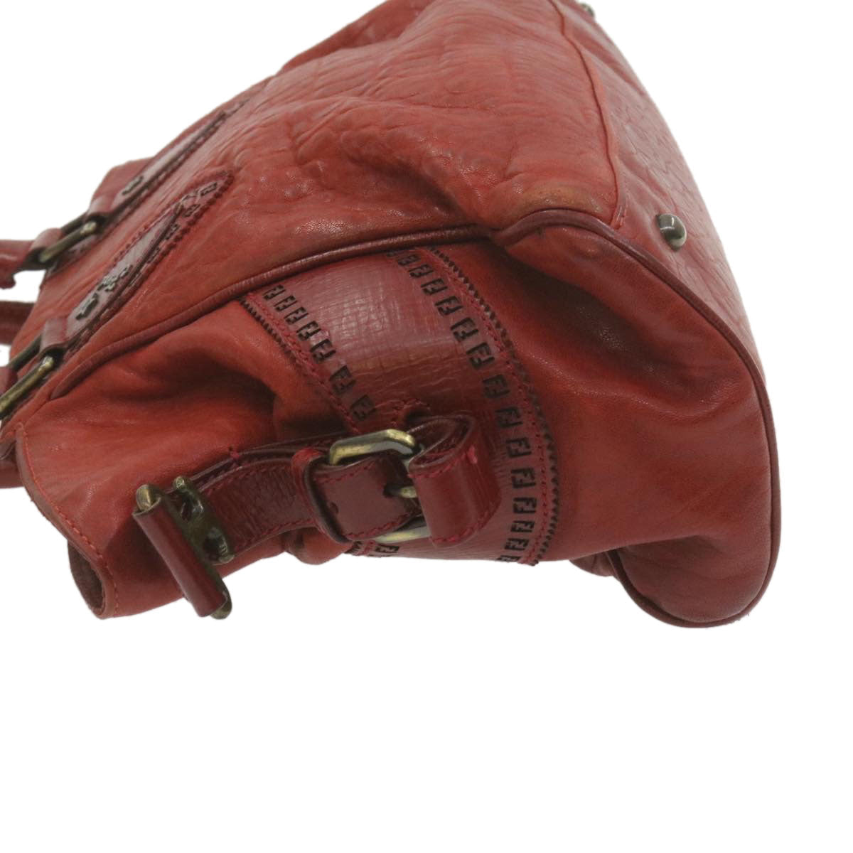 FENDI Du Jules Hand Bag Leather Red rd1809