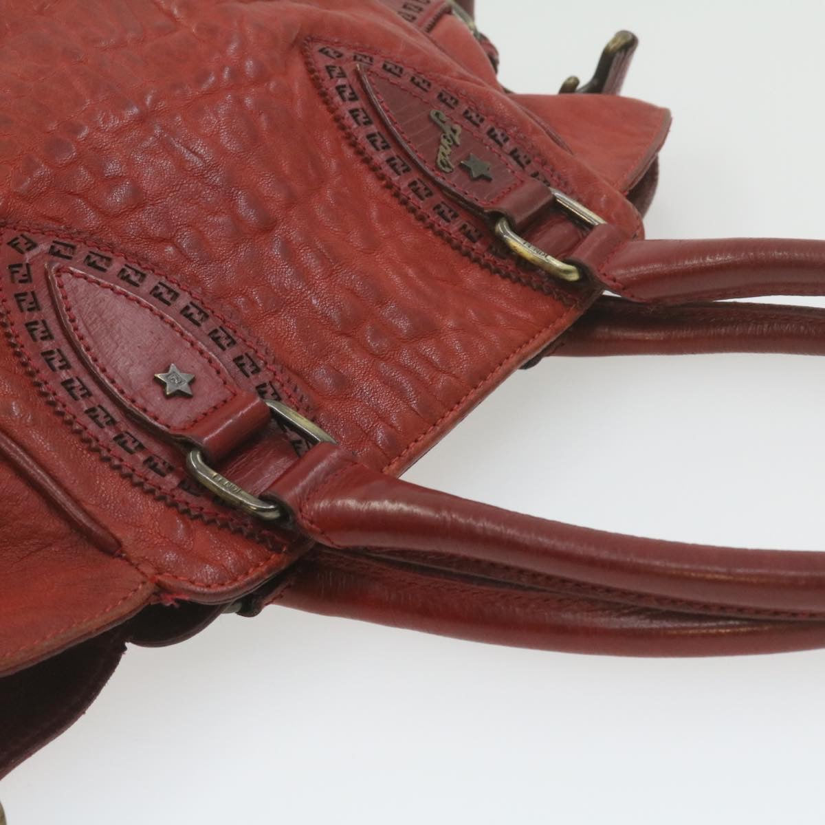 FENDI Du Jules Hand Bag Leather Red rd1809