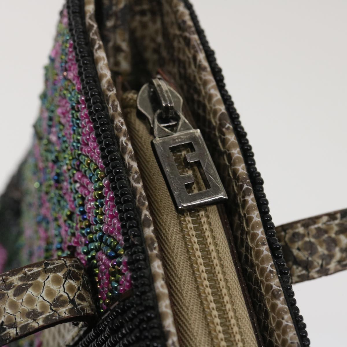 FENDI Beads Hand Bag Black Pink Green rd2074